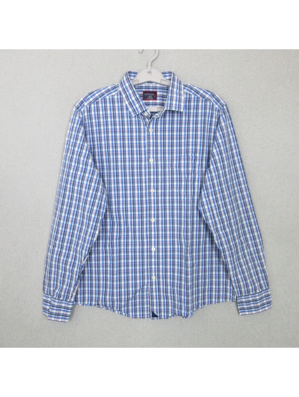 UNTUCKit Shirt Mens Large Blue Plaid Cotton Slim Fit Button Up Long Sleeve